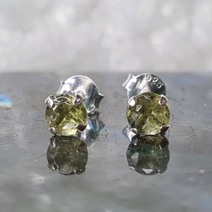 Moldavite Twinkling Stars stud earrings with 4mm faceted Moldavite