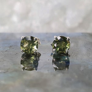 Moldavite Twin Stars stud earrings with 5mm faceted Moldavite