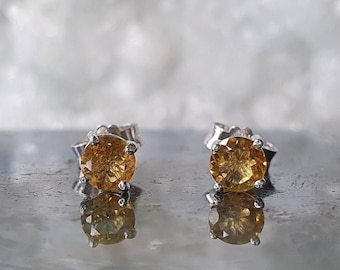 Citrine 4mm Earrings – Creativity and Will Powe | Citrine Stud | Crystal Stud Earrings | Healing Crystal | Sterling Silver Earrings