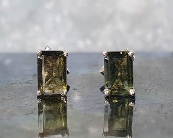 Moldavite Small Goals to Achieve Big Goals Stud Earrings with 4x6mm faceted Moldavite