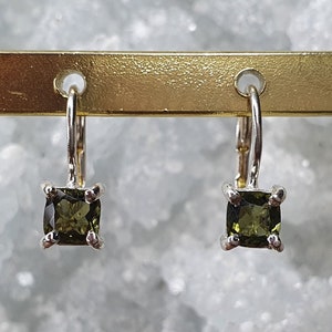 Moldavite Opening New Boxes earrings with 5mm faceted Moldavite