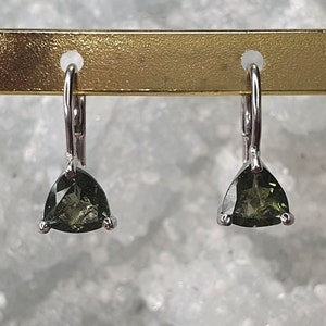 Moldavite Magical Triangle earrings with 6mm faceted Moldavite