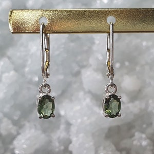 Moldavite Hanging Oval earrings with 6x4mm faceted Moldavite