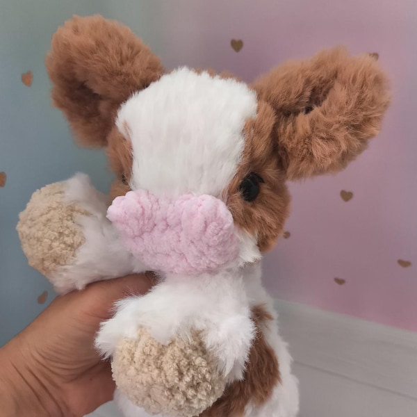 Crochet Plush Cow: Handmade Fluffy Amigurumi Stuffed Animal - 25cm