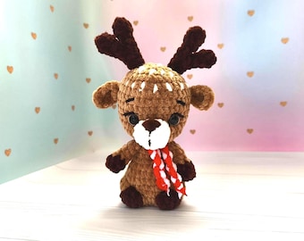 Rena de Natal em crochê feita à mão – Corpo de 15 cm / 20 cm com chifres – Brinquedo de pelúcia