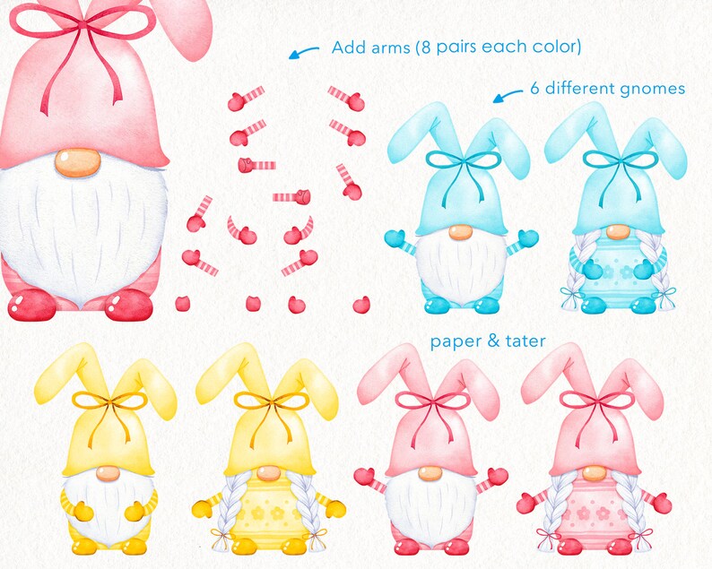 Download Watercolor Bunny Gnomes Easter Clipart Graphics Nordic | Etsy