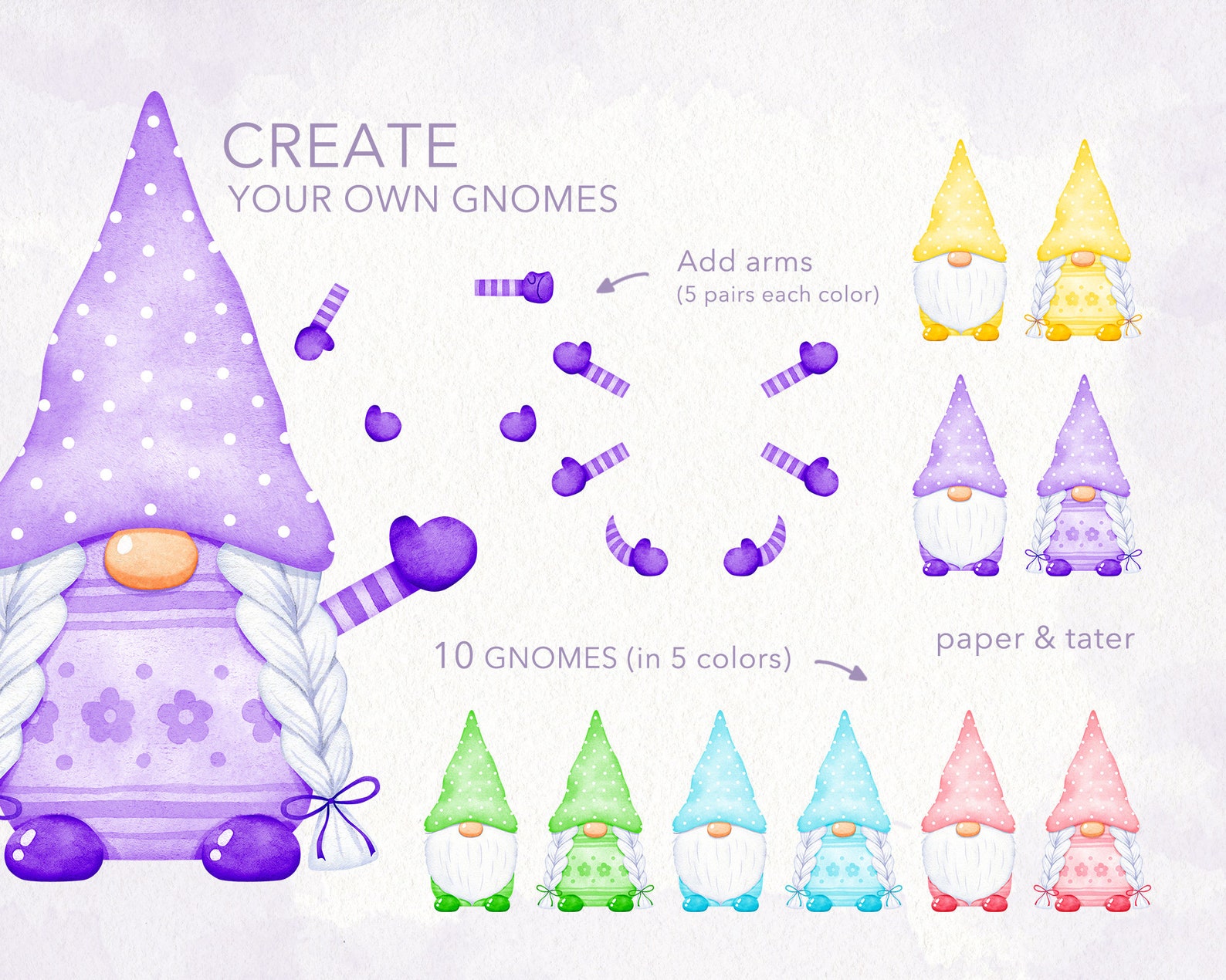 Pastel Gnomes Watercolor Clipart Rainbow Party Gnomes PNG Etsy
