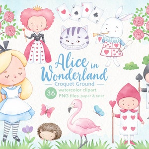 Alice in Wonderland Watercolor Clipart, Queens Croquet Ground, Alice PNG