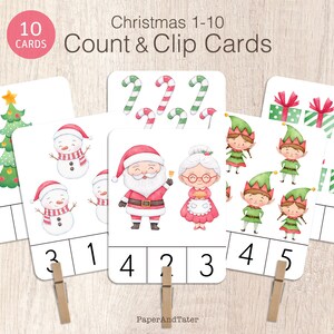 ABSCHALT-VERKAUF - Weihnachts-Zähl- und Clipkarten 1-10, Feiertags-Zählkarten, Vorschul-Bildungs-Lernkarten
