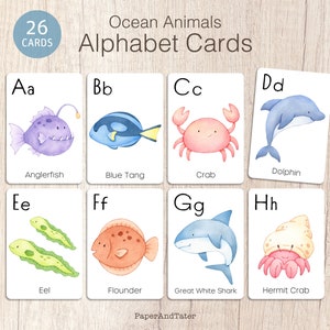 AFSCHEIDSUITVERKOOP - oceaanalfabetkaarten, zeedieren-abc-kaarten, educatief voorschoolse leren flashcards