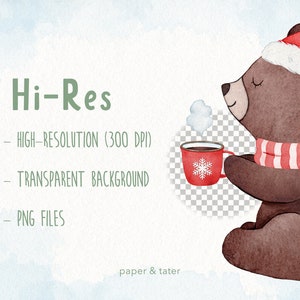 Watercolor Christmas Bear Clipart, Cute Xmas Woodland Animals PNG image 6