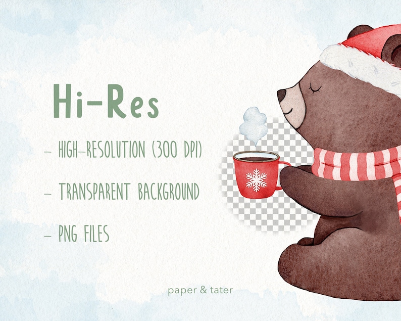 Watercolor Christmas Bear Clipart, Cute Xmas Woodland Animals PNG image 6