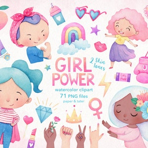 ABSCHALTVERKAUF - Girl Power Aquarell Clipart, feministische Clipart, starke Frauen, Mädchen Empowerment, handbemalt PNG