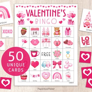 VENTE D'Adieu - cartes de bingo pour la Saint-Valentin - 50 cartes de bingo uniques imprimables pour la Saint-Valentin, jeu de société pour la Saint-Valentin, divertissement en famille et en classe