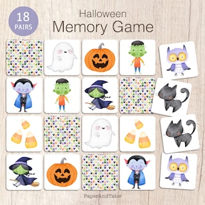 OFERTA DE DESPEDIDA - Juego de memoria de Halloween para niños, juego de mesa de emparejamiento de Halloween, actividad preescolar de otoño