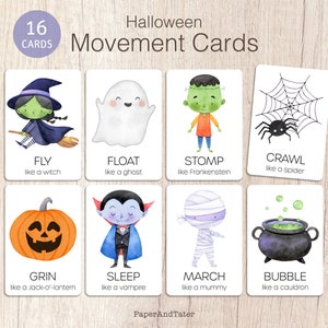 AFSCHEIDSUITVERKOOP - Halloween-bewegingskaarten, Halloween-actiekaarten, educatieve voorschoolse herfstactiviteit flashcards
