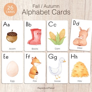 AFSCHEIDSUITVERKOOP - Alfabetkaarten herfst, ABC-kaarten herfst, educatieve voorschoolse flashcards leren herfst
