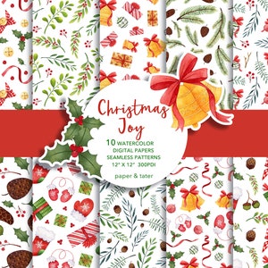 OFERTA DE DESPEDIDA - Papeles digitales navideños con acuarela, papel de regalo navideño, tela festiva con estampado sin costuras