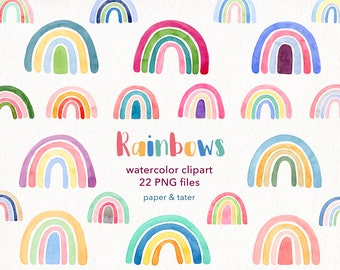 Watercolor Rainbows Clipart Graphics, Colorful Nursery Rainbows, Baby Pastel Rainbows, Trendy Rainbow,  Water Color Rainbows PNG