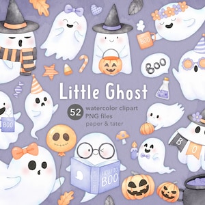 ABSCHALTVERKAUF - Halloween Kleiner Geist Aquarell Clipart, süßes Halloween Boo PNG