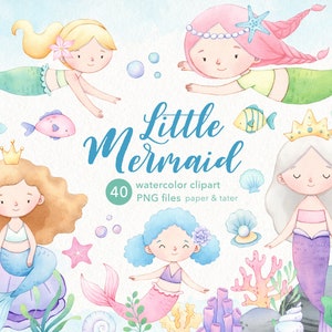 Watercolor Mermaid Clipart, Cute Mermaids PNG