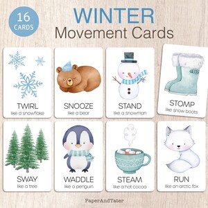 OFERTA DE DESPEDIDA - Tarjetas de movimiento invernal para niños, tarjetas de acción invernal, tarjetas didácticas de motricidad gruesa para preescolar