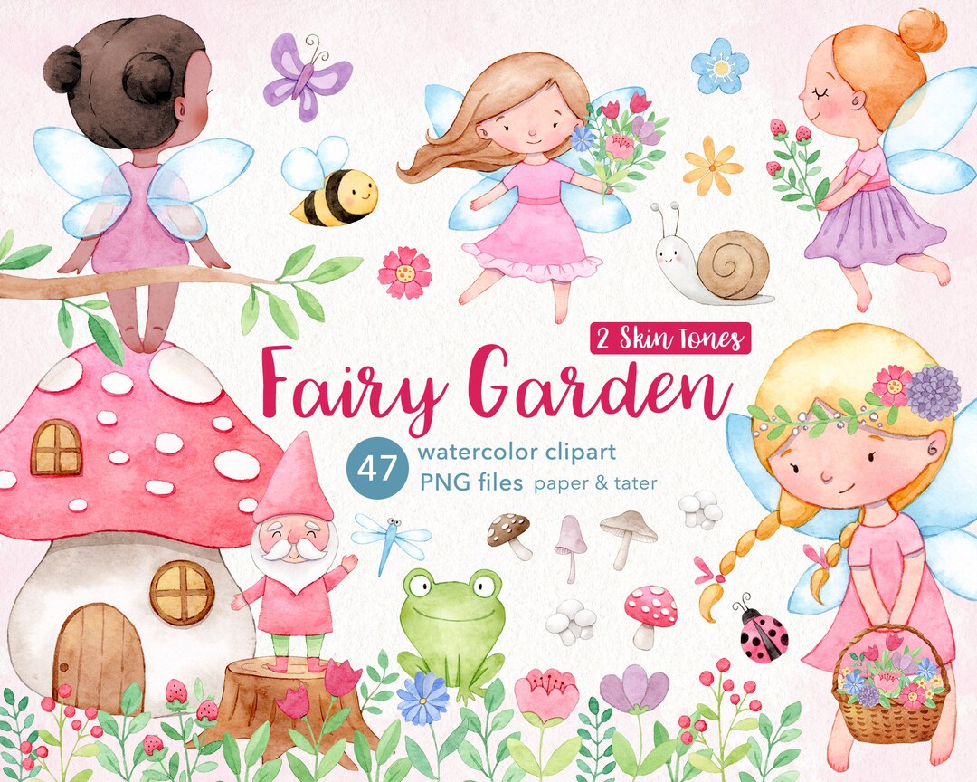 Fairy Garden Watercolor Clipart Spring Fairies PNG - Etsy UK