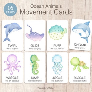 VENTE D'ADIEU - Cartes de mouvement de l'océan, cartes d'action d'animal marin, cartes-éclair d'activité éducative préscolaire