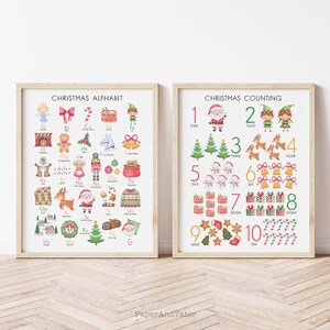OFERTA DE DESPEDIDA - Pósteres navideños con el alfabeto y el conteo, juego de dos láminas educativas navideñas con el alfabeto y 123 para imprimir en la pared.