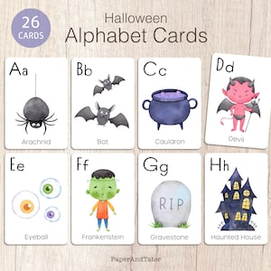 AFSCHEIDSUITVERKOOP - Halloween-alfabetkaarten, Halloween-abc-kaarten, educatieve voorschoolse herfstleren flashcards