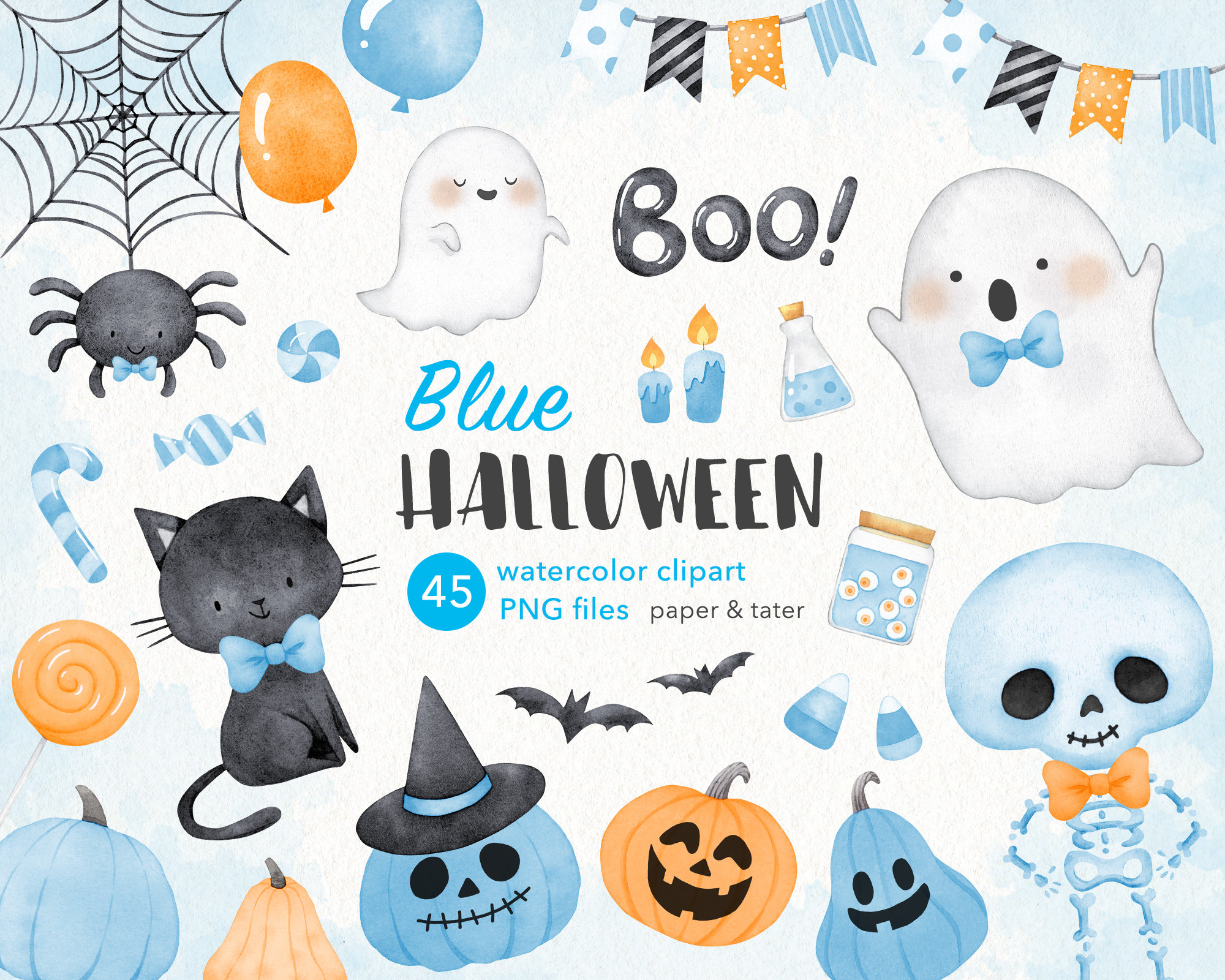 Blue Halloween Watercolor Clipart Cute Pastel Halloween Boy -  Denmark