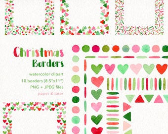 Watercolor Christmas Borders Clipart Graphics, Colorful Shapes Rainbow Frame, Holiday Confetti Rainbow Overlay, Water Color Xmas Rainbow PNG