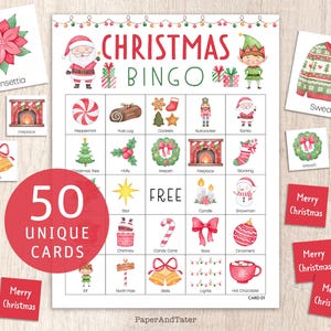 LIQUIDAÇÃO DE DESPEDIDA - Cartões de Bingo de Natal - 50 Cartões de Bingo Exclusivos para Imprimir para o Feriado, Jogo de Festa de Natal, Diversão para a Família e para a Sala de Aula