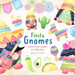 Cinco de Mayo Fiesta Gnomes Clipart, Mexican Gnomes, Cute Folk Gnome Couple, Holiday Party Mix and Match Gnomes, Water Color Clip Art PNG