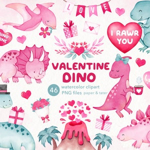 LIQUIDAÇÃO DE DESPEDIDA - Clipart de aquarela de dinossauros para o Dia dos Namorados, Amor Dino PNG