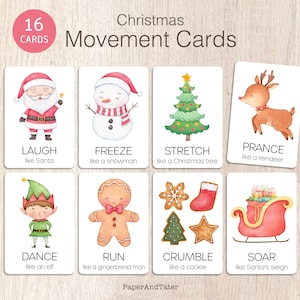 AFSCHEIDSUITVERKOOP - kerstbeweegkaarten voor kinderen, kerstactiekaarten, afdrukbare vakantieactiviteit