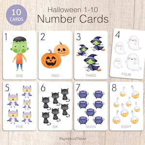 VENTE D'ADIEU - Halloween numéros de cartes, Halloween 1-10 cartes de comptage, automne préscolaire éducatif apprentissage flashcards