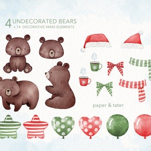 Watercolor Christmas Bear Clipart, Cute Xmas Woodland Animals PNG image 3