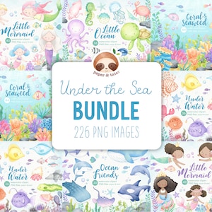 AFSCHEIDSUITVERKOOP - aquarel onder de zee clipartbundel, schattige zeedieren, zeemeermin, haai en walvis oceaan, png PNGEgg