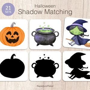 LIQUIDAÇÃO DE DESPEDIDA - Cartões de Combinação de Sombras de Halloween, Jogo de Combinação de Halloween, Atividade Pré-escolar de Outono