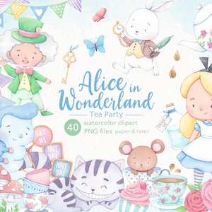 VENTA DE DESPEDIDA - Clipart de acuarela de Alicia en el País de las Maravillas, Fiesta del Té, Alicia PNG