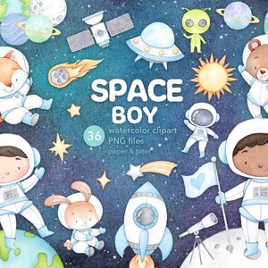 Astronaut Watercolor Clipart, Space Animals, Space Boy PNG