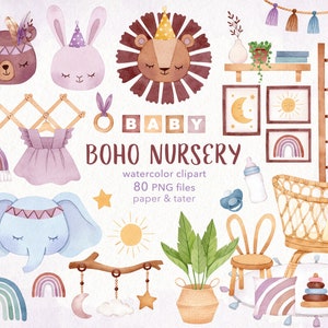 ABSCHALTVERKAUF - BOHO Kinderzimmer Clipart Set, Aquarell Boho Baby Zimmer Schöpfer