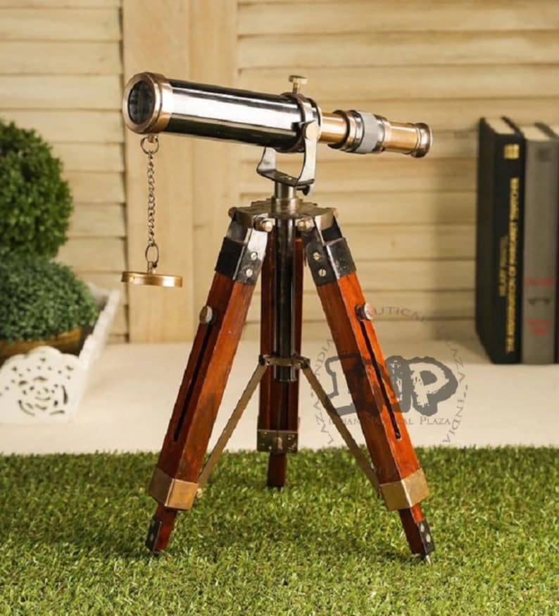 Antique Solid Brass Marine Navy Nautical Telescope with Wooden Etsy