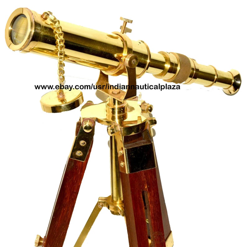Antique Solid Brass Marine Navy Nautical Telescope with Wooden Etsy