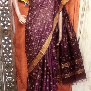 Pure Kosa Tussar Silk Saree- Hand Woven Ethnic Sari- Resham Zari Weaving Saree - Party / Wedding Wear-Indian Pakistani Saree for Women