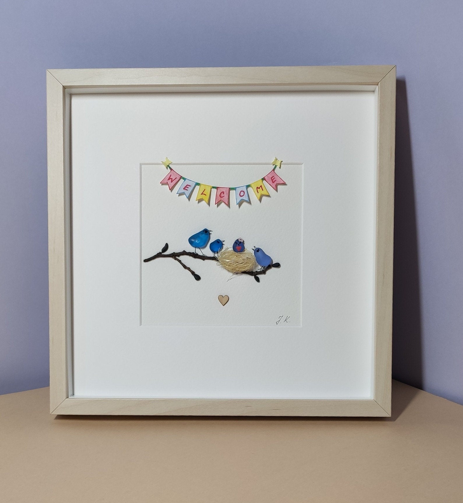 Personalised New Baby Sea Glass Picture Pebble Art Baby Pebble Etsy