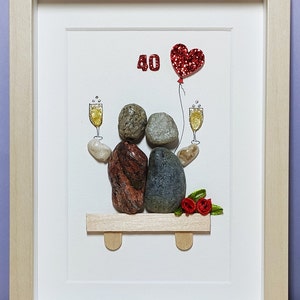 40th Ruby Wedding Anniversary, 40th Anniversary Gift, Pebble Art Picture, Personalised 40th Anniversary Gift For Parents, Couples Gift image 2