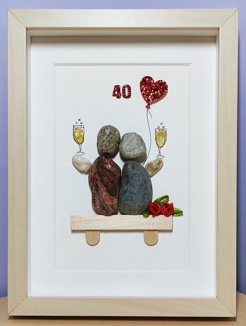 40th Ruby Wedding Anniversary, 40th Anniversary Gift, Pebble Art Picture, Personalised 40th Anniversary Gift For Parents, Couples Gift image 2