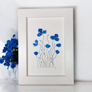 Framed Sea Glass Art - Blue Flowers Wall Decor